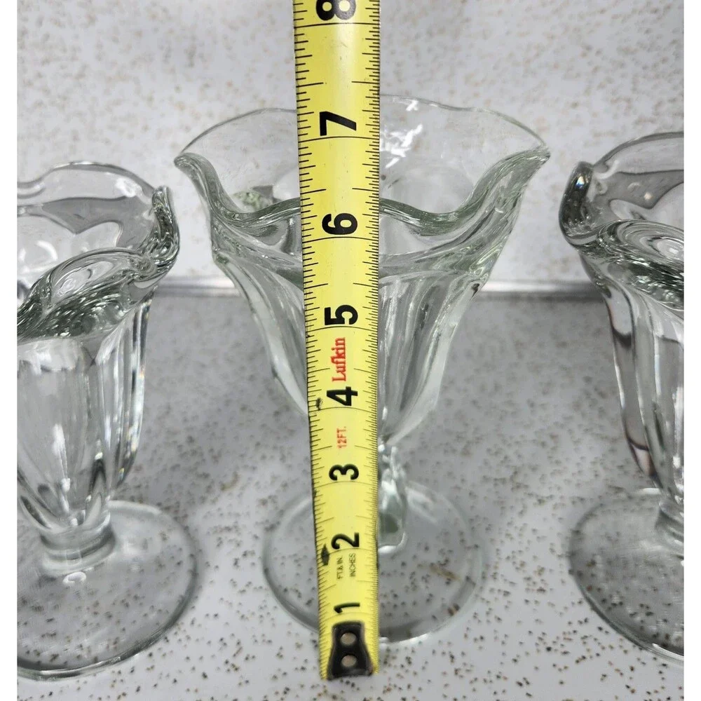 3x Anchor Hocking 1960s Tulip Ice Cream Sundae Dessert Glasses Stem Foot 6